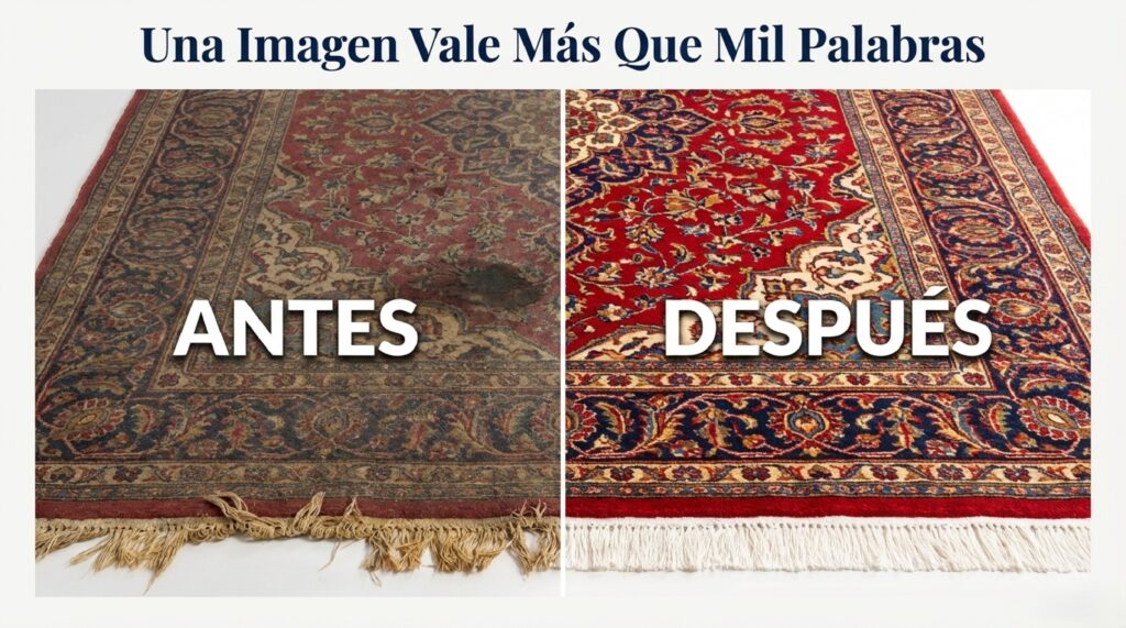 antes y después de una alfombra limpiada